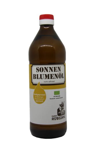 Sonnenblumenöl 750 ml, kaltgepresst aus kontrolliert biol. Anbau in der Flasche, DE-ÖKO-006